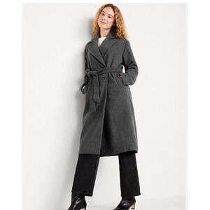 Old Navy Long Belted Dress Car Day Coat 4X Grey Tweed Button Front Fall Winter